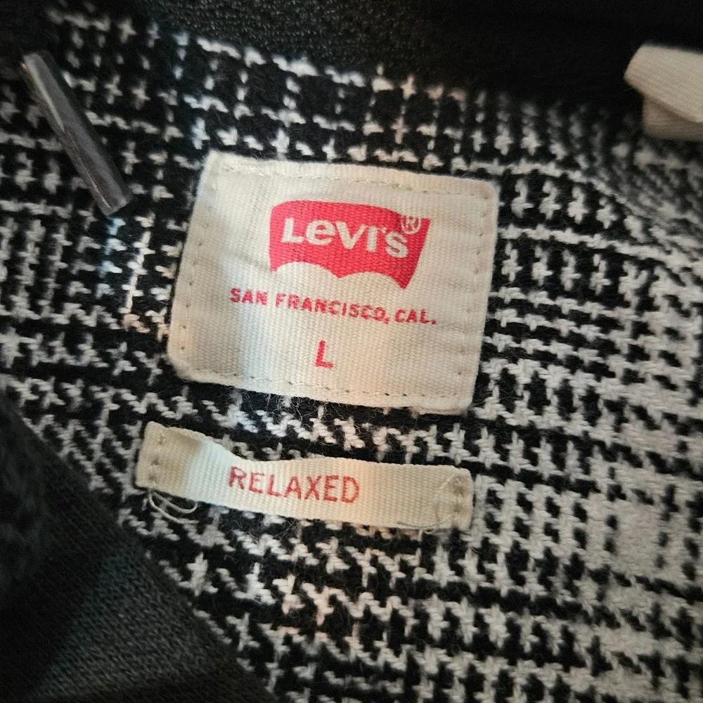 Levis Mens Plaid Flannel‎ Button Up Shirt Hoodie Relaxed Fit Size L